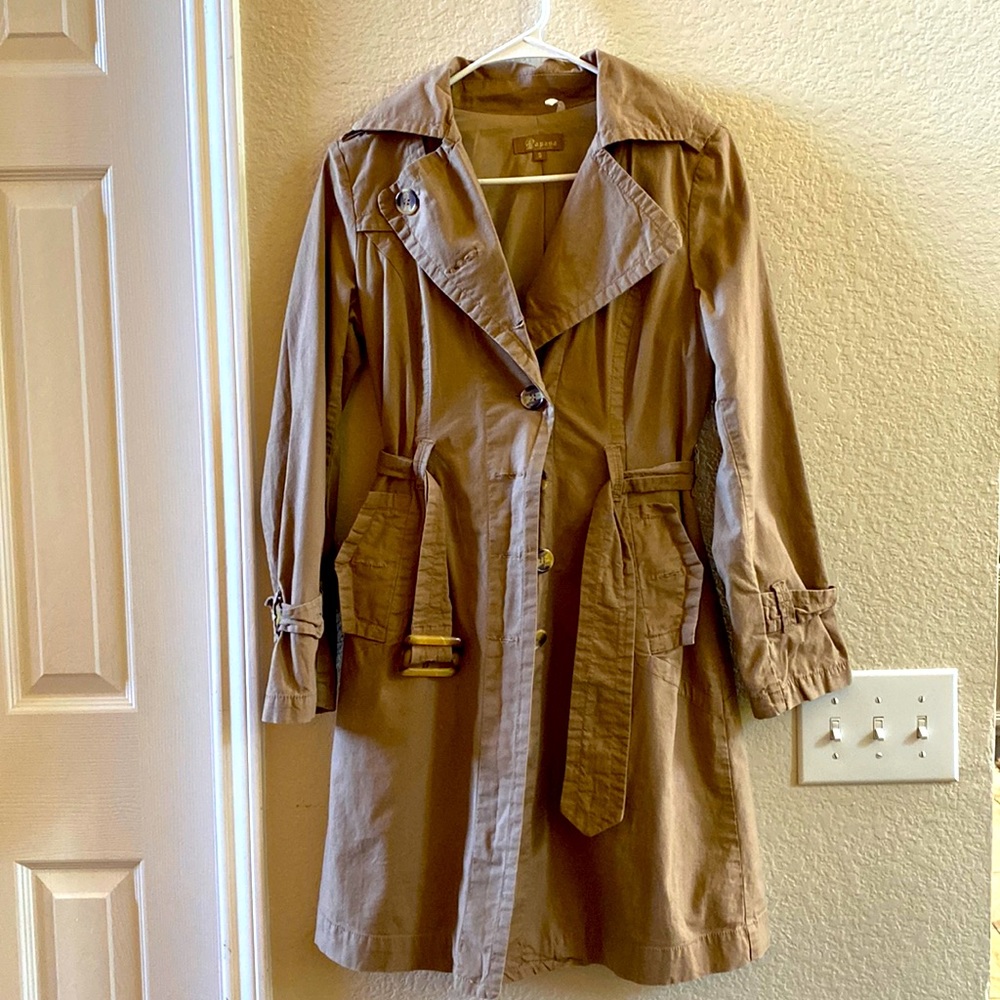 Long brown trench coat style jacket